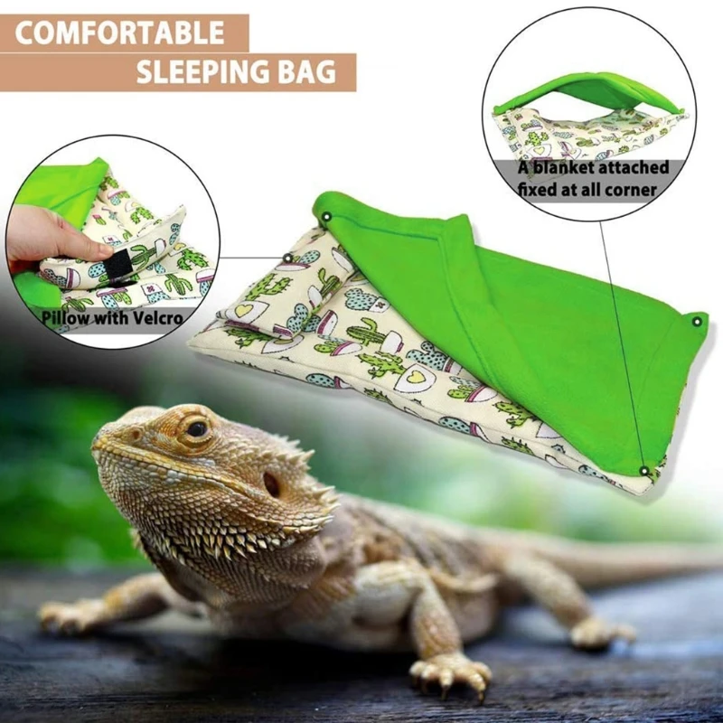 Bearded Dragon Bed with Pillow and Blanket Comfortable Warm Sleeping Bed with Plush Cover for Leopard - Image 2