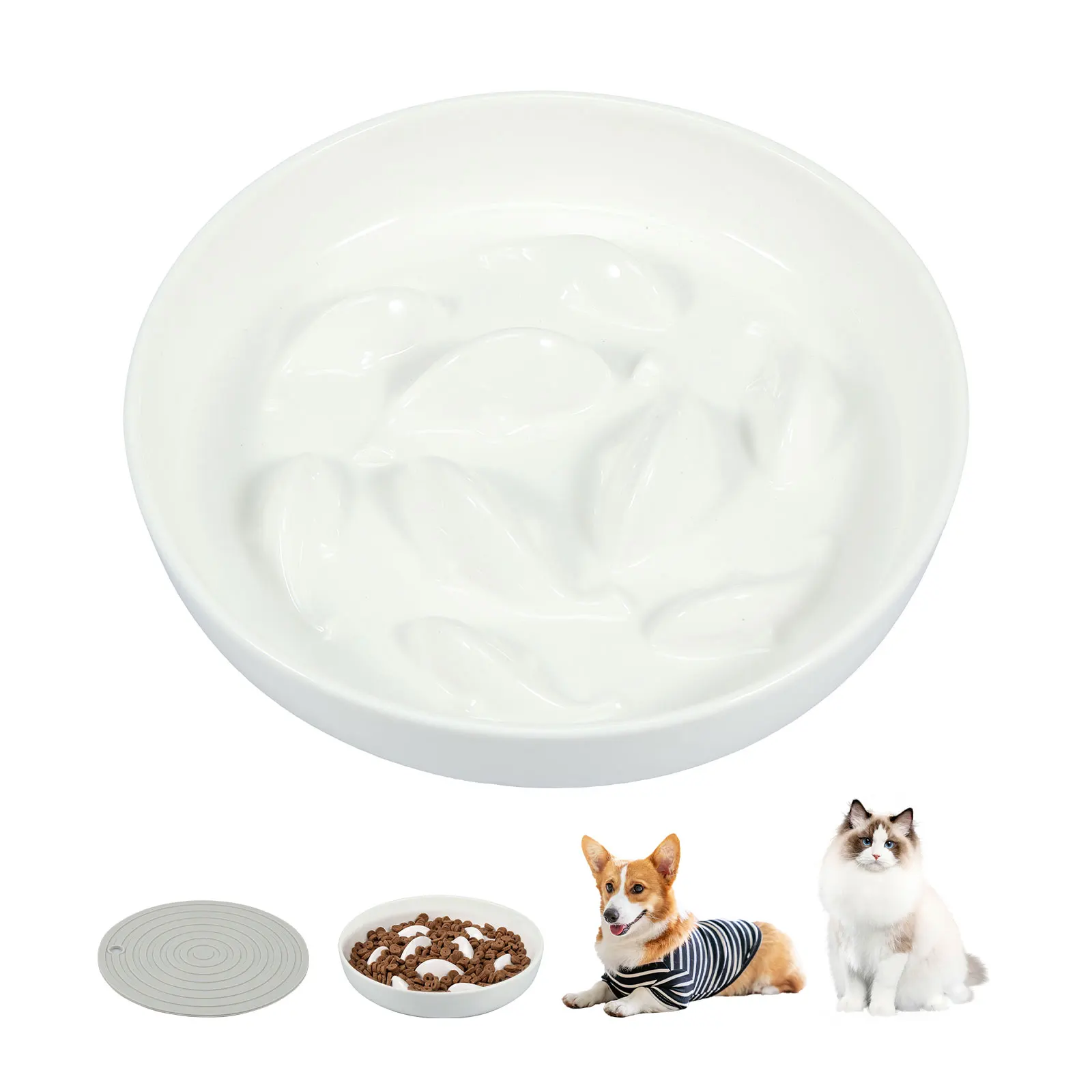 Cat Bowl Slow Feeder Non Slip Mat Raised Edge Pets Eating Anti Vomiting Ceramic Bowl Reusable Healthy Anti-choking - Image 2