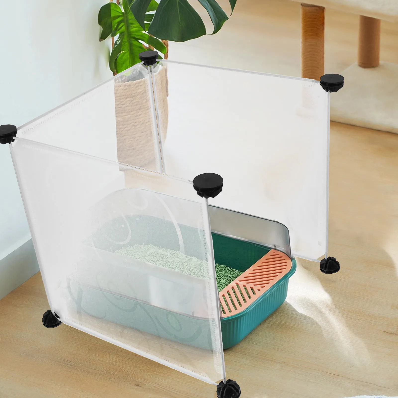 3Pcs Cat Litter Box Privacy Screens Clear High Sided Splash Guards Splash Protection Litter Control Enclosure Cat Box Enclosure - Image 3