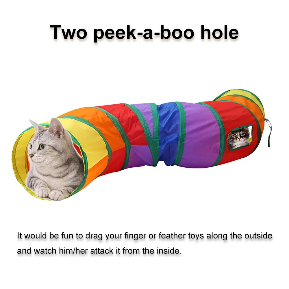Three Ways Cat Play Tunnel Long Rainbow Foldable Drill Barrel Bending Cat Kitty Indoor Tent Kitty Training Interactive Fun Toy - Image 5