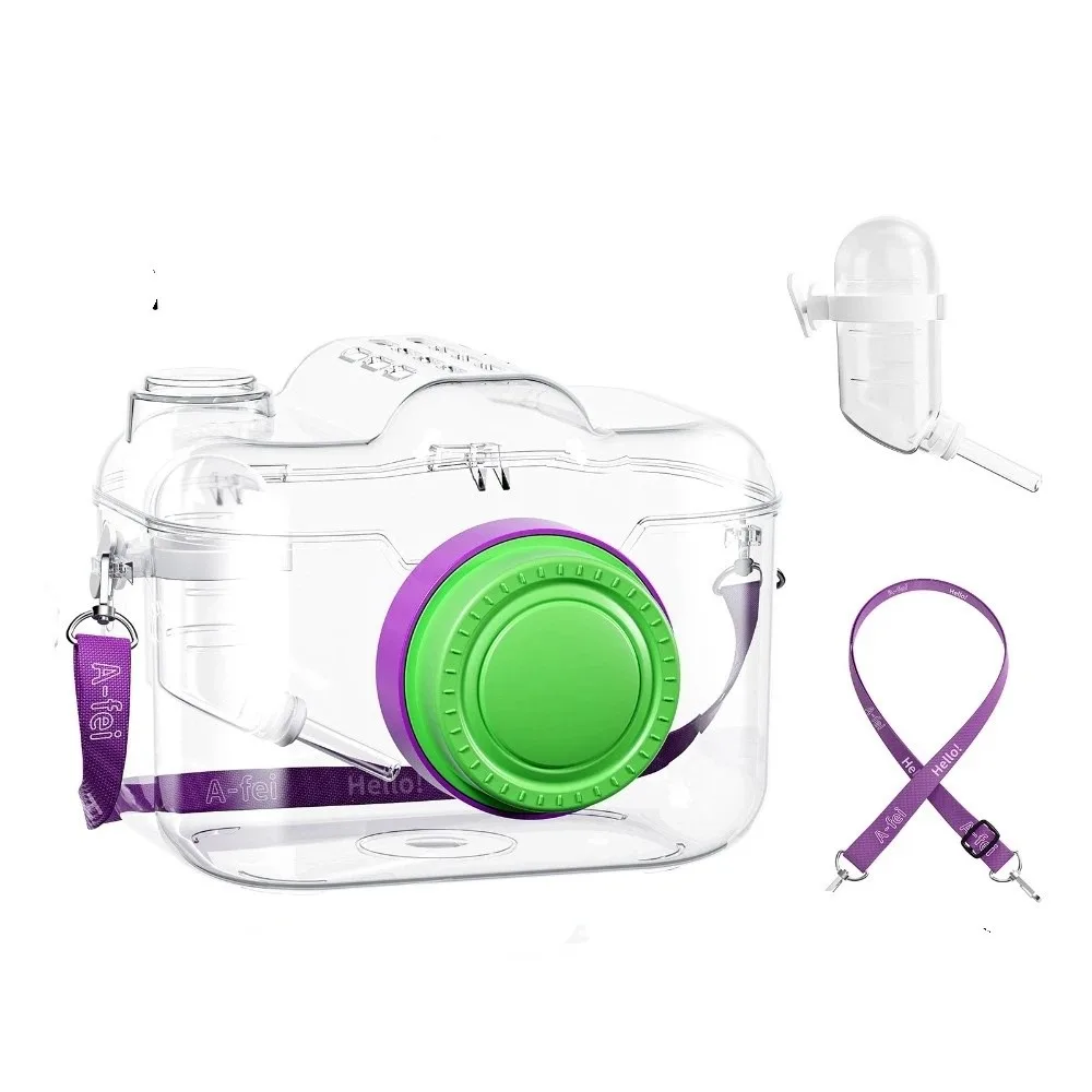 Transparent Hamster Carriers Cage Ventilated with Water Bottle Travel Hamster Carrier Adjustable Strap Food Bowl - Image 7