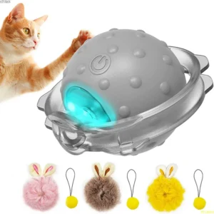 ATUBAN Rabbit Ear Cat Toy Ball Smart Interactive Cat Toys with Bird Sound Light Motion Activate Rolling Ball Electric Cats Toy