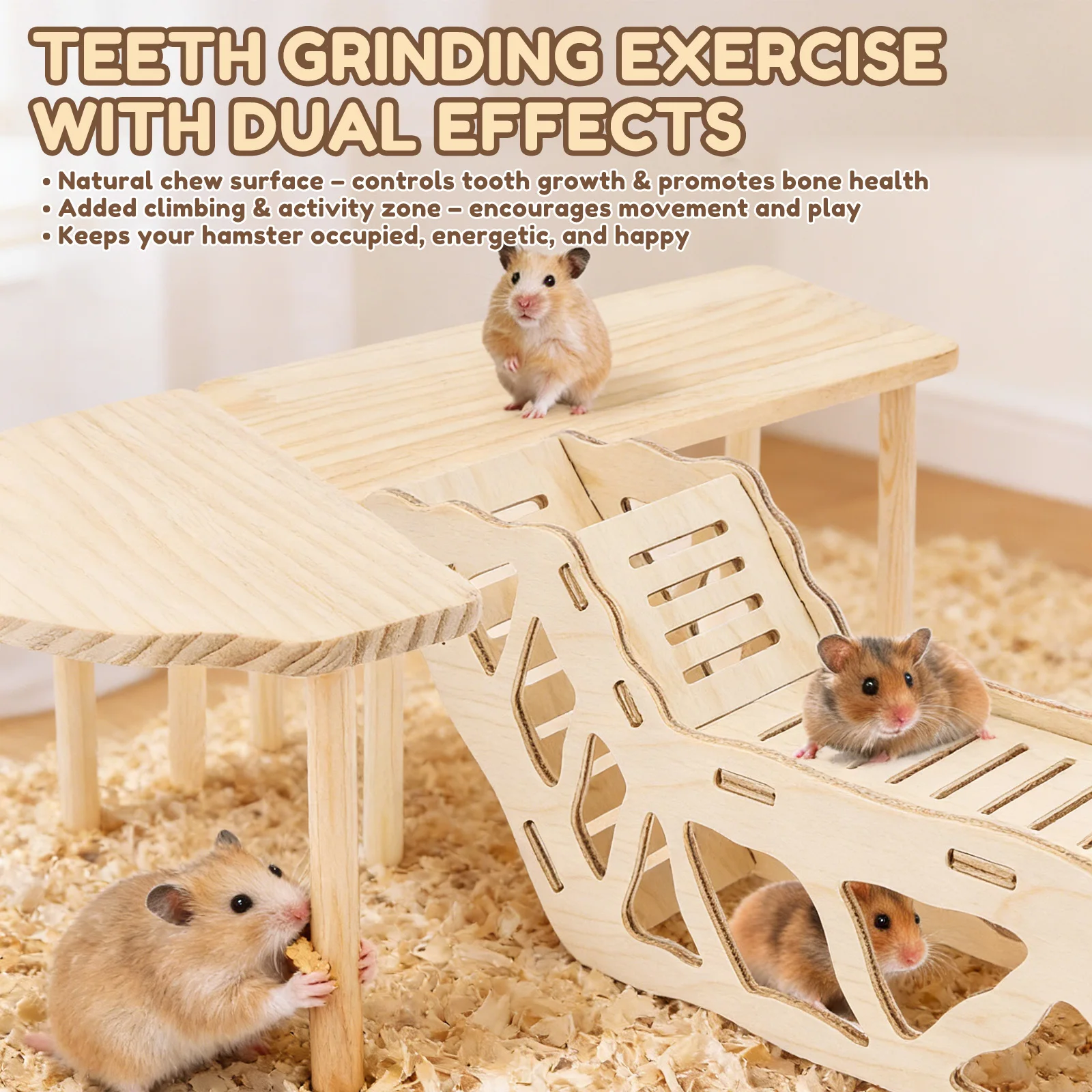 3/4Pcs Hamster Platform Natural Wood Hamster Climbing Toy with Ramp Tunnel Shelter Small Pet Resting Area Hamster Cage Accessory - Image 4