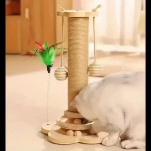 Interactive Cat Turntable Toy with Sisal Scratching Post Balls Stick Durable Pet Play Supplies for Indoor Cats Fun Activity