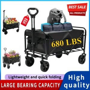 Capacity Heavy-Duty All-Terrain Folding Cart - Stainless Steel Frame and Foldable Multi-Purpose Wagon for Camping,
