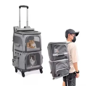 Double-layer Pet Trolley Bag Large Space Portable Outdoor Travel Silent Easy To Put Two Cat Foldable Oxford Cloth Pet Bag