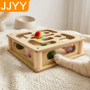 Interactive Cat Toy Box with Scratch Pad Peppermint Bell Rubber Balls for Fun Play Exercise