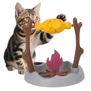 Cat BBQ Toy Puzzle Feeder Bowls Treat-Dispensing Slow Rotatable Roast and Flame Cognitive Training Game Enrichment Interactive