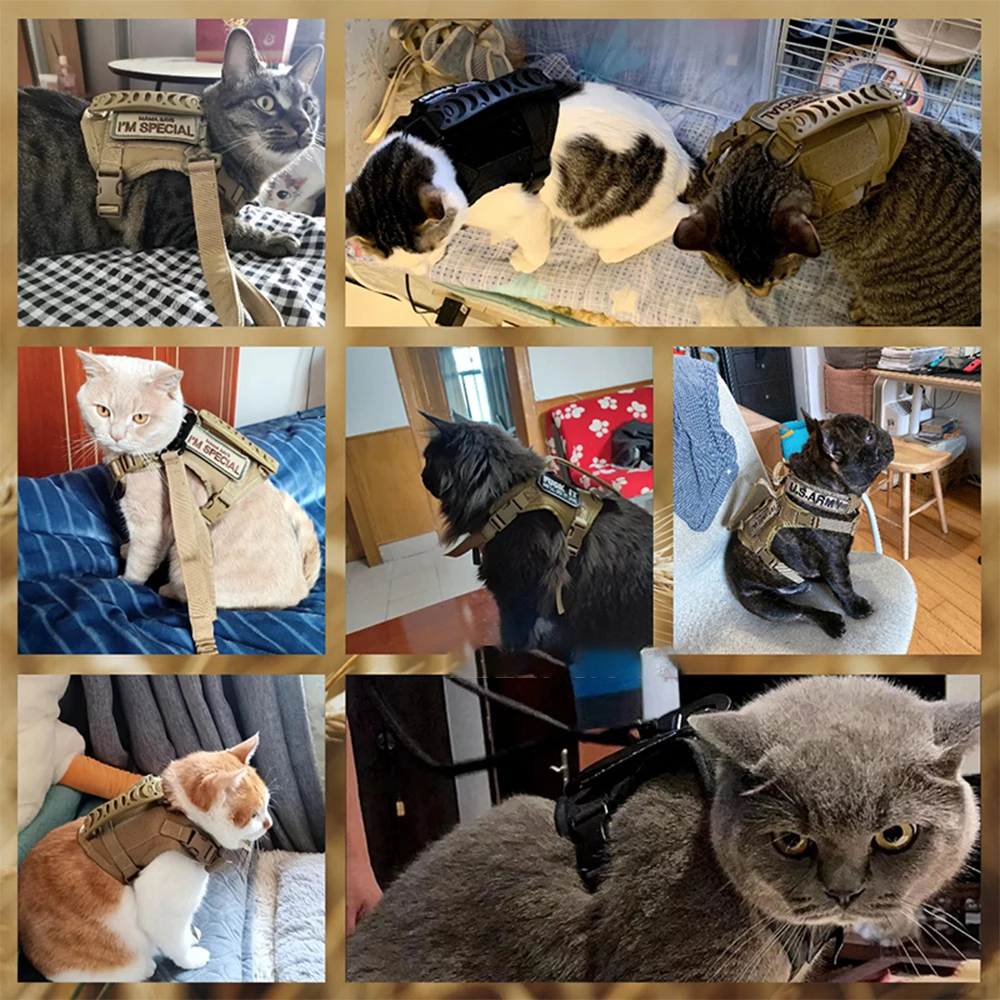 Tactical Cat Harness Leash with 9 Patches Small Dog Puppy Vest Straps with Handle Harnesses Training Adjustable Pet Accessories - Image 6