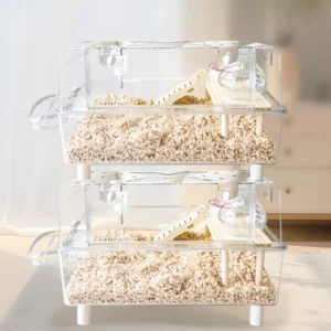 Hamster Cage Mansion - XXL Acrylic Habitat for Robo/Dwarf Hamsters Spacious 2-Story Home with Tunnel, Chew-Proof Small Pet House