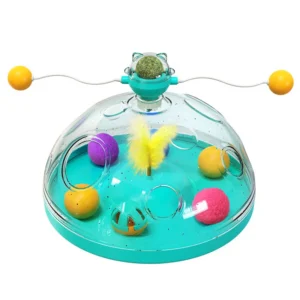Cat Educational Toys Indoor Kitten Interactive Game Spinning Trackball and Feather Teaser Toy Stimulating Brain Treasure Box