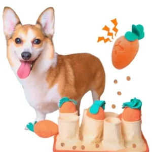 Boredom Buster for Small and Medium Dog Interactive Treat Puzzle Rug Slow Feeder Mat with Squeaky Carrots 20-40 Mins Self-Enter