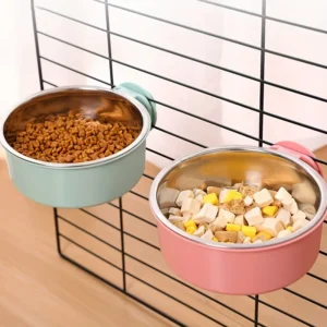 Hanging Dog Bowl Removable Stainless Steel Dog Food Bowl Water Bowl 2 In 1 Liftable Pet Cage Feeder Basin Pet Supplies