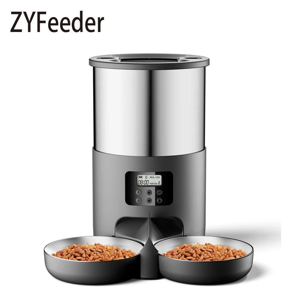 4.5L WIFI Button Double Meal Pet Feeder Cat Food Automatic Dispenser Remote Feeding Stainless Steel Double Bowl Cat Dog Feeder - Image 2