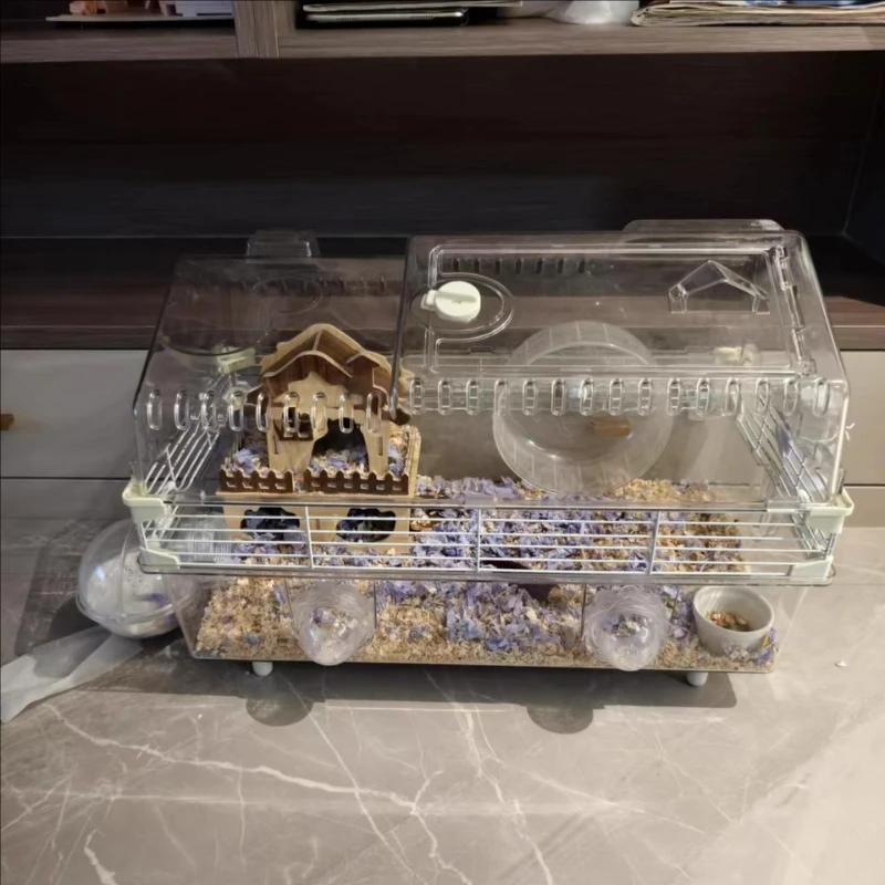 Hamster Cage with Large View - Chew-Proof Dwarf House, Ventilated Acrylic Habitat for Pets, Exercise Wheel Included - Image 6