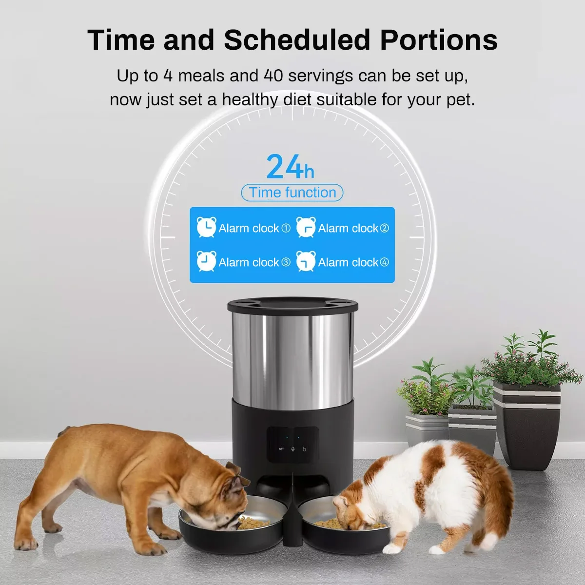 4.5L WIFI Button Double Meal Pet Feeder Cat Food Automatic Dispenser Remote Feeding Stainless Steel Double Bowl Cat Dog Feeder - Image 4