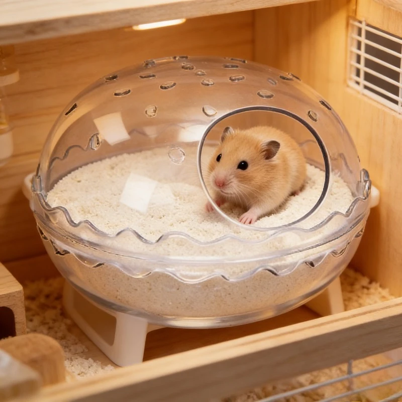 Panoramic Transparent Hamster Bath Room & Toilet 2-in-1 with Lid Anti-Splash Deodorant Sand Bath Container for Hamster - Image 2