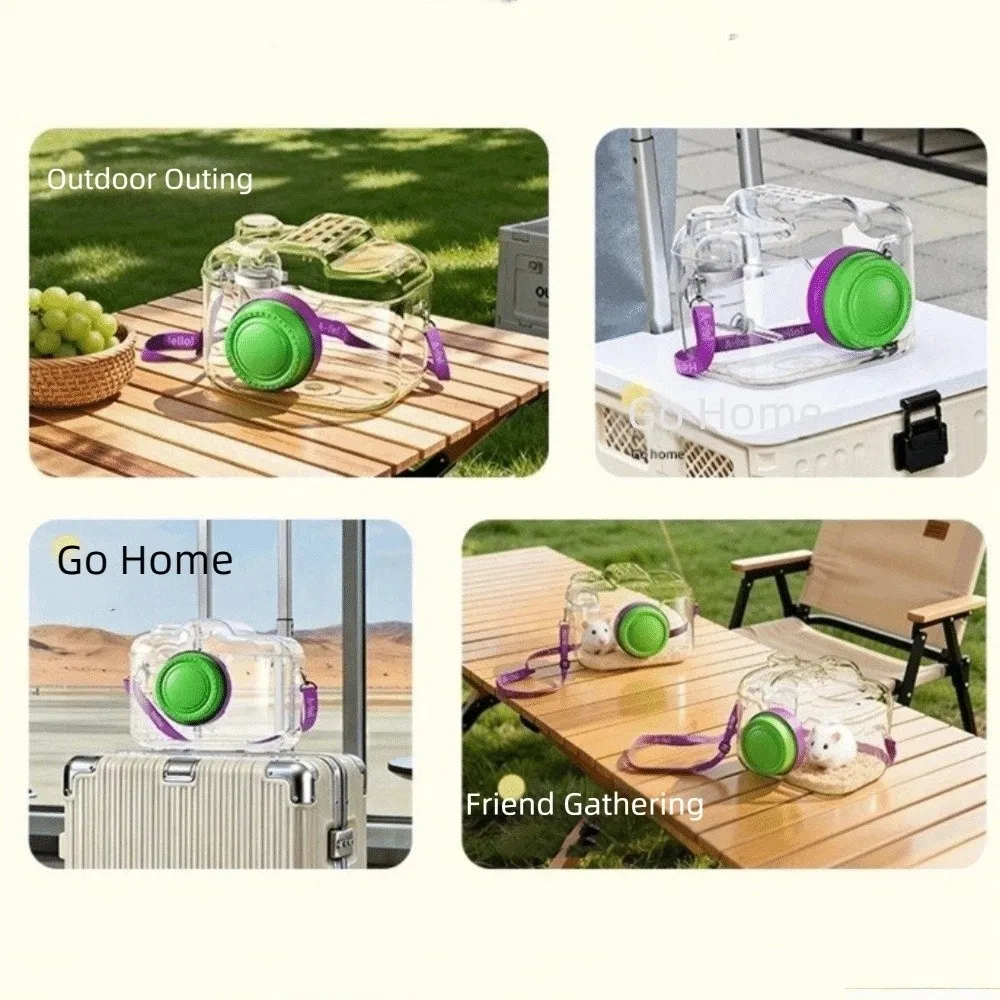 Transparent Hamster Carriers Cage Ventilated with Water Bottle Travel Hamster Carrier Adjustable Strap Food Bowl - Image 3