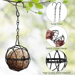 Metal Suet Ball Bird Feeder with Hanging Chain Squirrel Proof Outdoor Garden Birds Hummingbird Feeders Ball Shape Grass Feeder