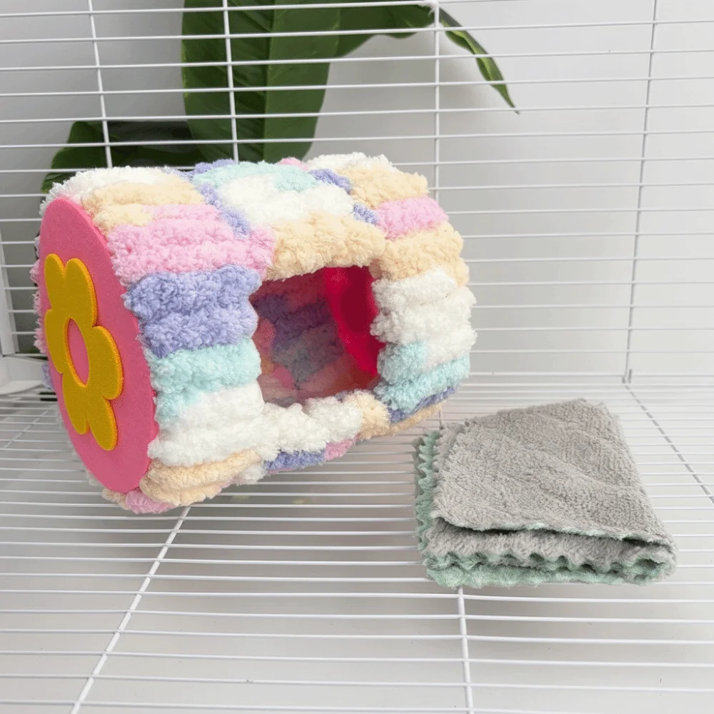 Thickened Warm Parrot Nest Cylinder Design Flannel Winter Bird Bed Colorful with Pads Hanging Hammock - Image 2