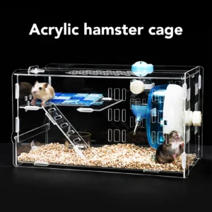 Clear Hamster Cage Acrylic with Silent Exercise Wheel Small Animal Cage for Little Hamster