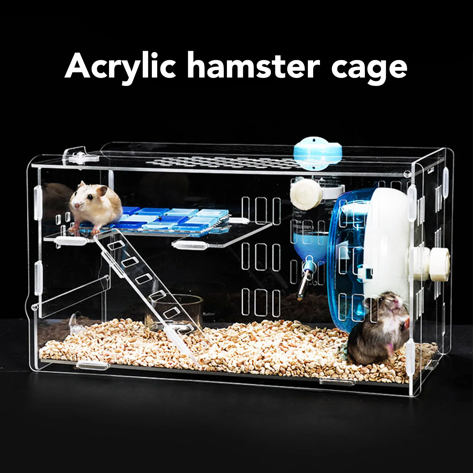 Clear Hamster Cage Acrylic with Silent Exercise Wheel Small Animal Cage for Little Hamster