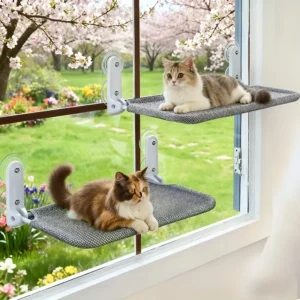 Cat Window Foldable Hammock with Iron Frame and Strong Suction Cups, Cozy Cat Window Hammock - Suction Cup Mounted, Bed for Cats