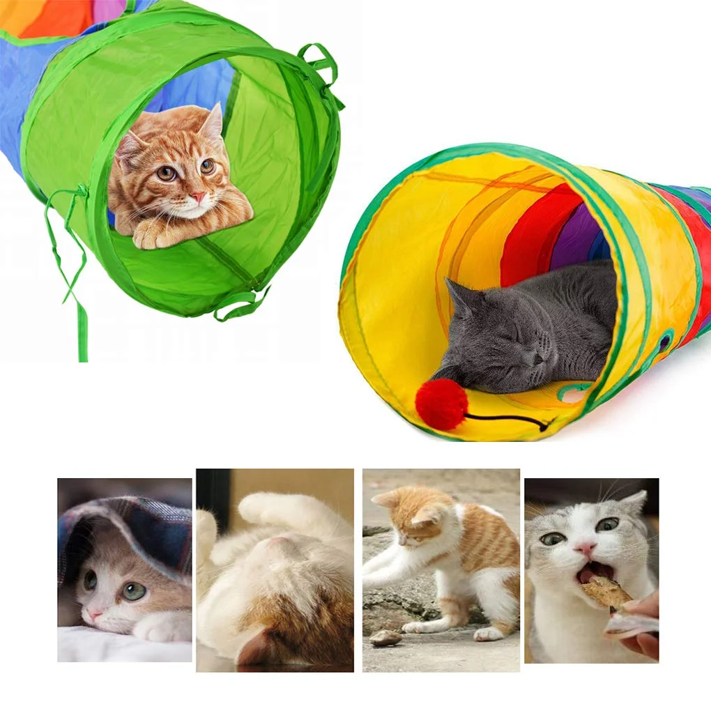 Three Ways Cat Play Tunnel Long Rainbow Foldable Drill Barrel Bending Cat Kitty Indoor Tent Kitty Training Interactive Fun Toy - Image 6