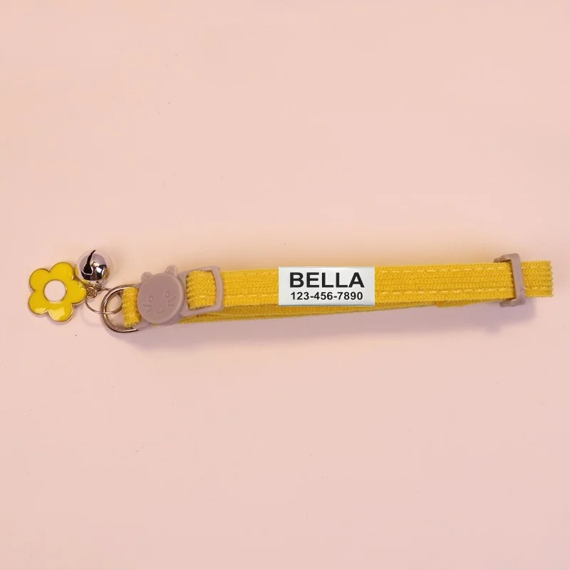 Customize Name Cat Collar Breakaway Corduroy Flower Personalized Id With Bell Pet Products Small Adjustable Kitten Supplies - Image 14