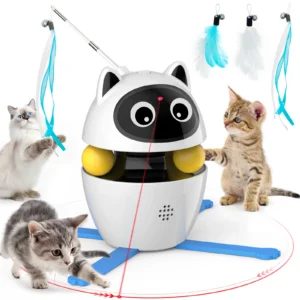 4-in-1 Rechargeable Cat Laser Toy Indoor Electric Interactive Multifunctional Toys Adjustable Laser and 2 Auto Ring Balls