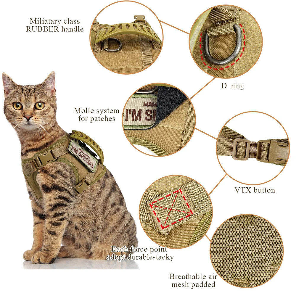 Tactical Cat Harness Leash with 9 Patches Small Dog Puppy Vest Straps with Handle Harnesses Training Adjustable Pet Accessories - Image 3