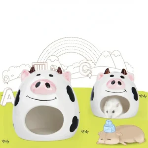 Summer Cooling Ceramic Nest Cartoon Cow Mini Pet Bed For Hamster Golden Bear Rats Guniea Pig Small Animals Habitat Cage House