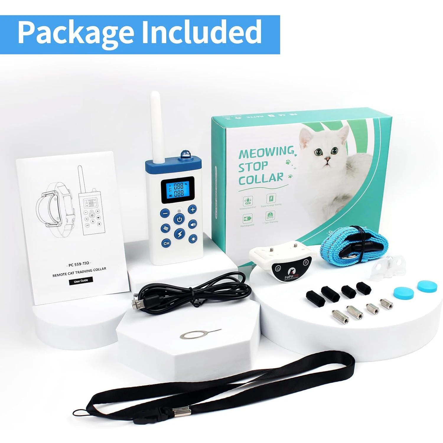 Smart Anti-Meow Cat Collar - 3 Modes (Sound/Vibration/Shock ), 1300FT Range, LED Display, USB Rechargeable, Auto Mode,Flashlight - Image 6