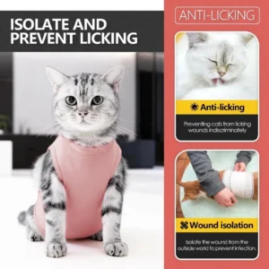 Elastic Cat Recovery Suit Adjustable Washable Pet Sterilization Suit Soft Breathable Protective Anti-Licking Bodysuit