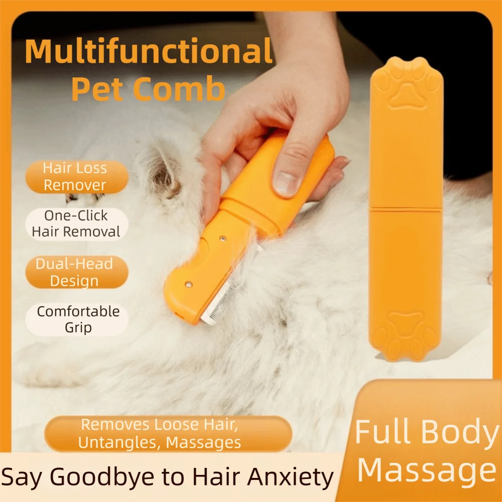 Self Cleaning Pet Hair Removal Comb Foldable Messy-Free Pet Flea Needle Comb Fine Tooth Plastic Cat Floating Hair Comb