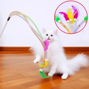Cat Toy Feather Cats Sticks Elastic Mesh Cat Toys Interactive Funny Toy Cats Stick Teaser with Bell Wool Ball Toys Pet Products