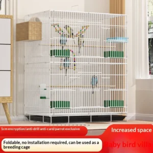 Foldable Extra Tall Metal Bird Cage Pet Parakeet Cockatiel Budgie Portable Travel Home Use Easy Storage Bird Cage Furniture
