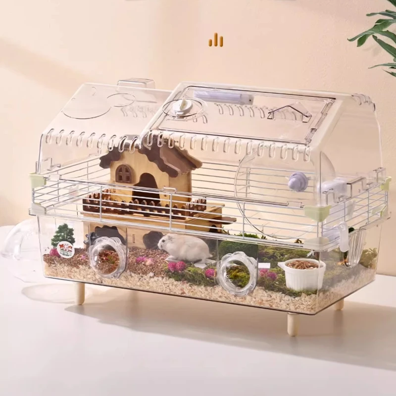 Hamster Cage with Large View - Chew-Proof Dwarf House, Ventilated Acrylic Habitat for Pets, Exercise Wheel Included