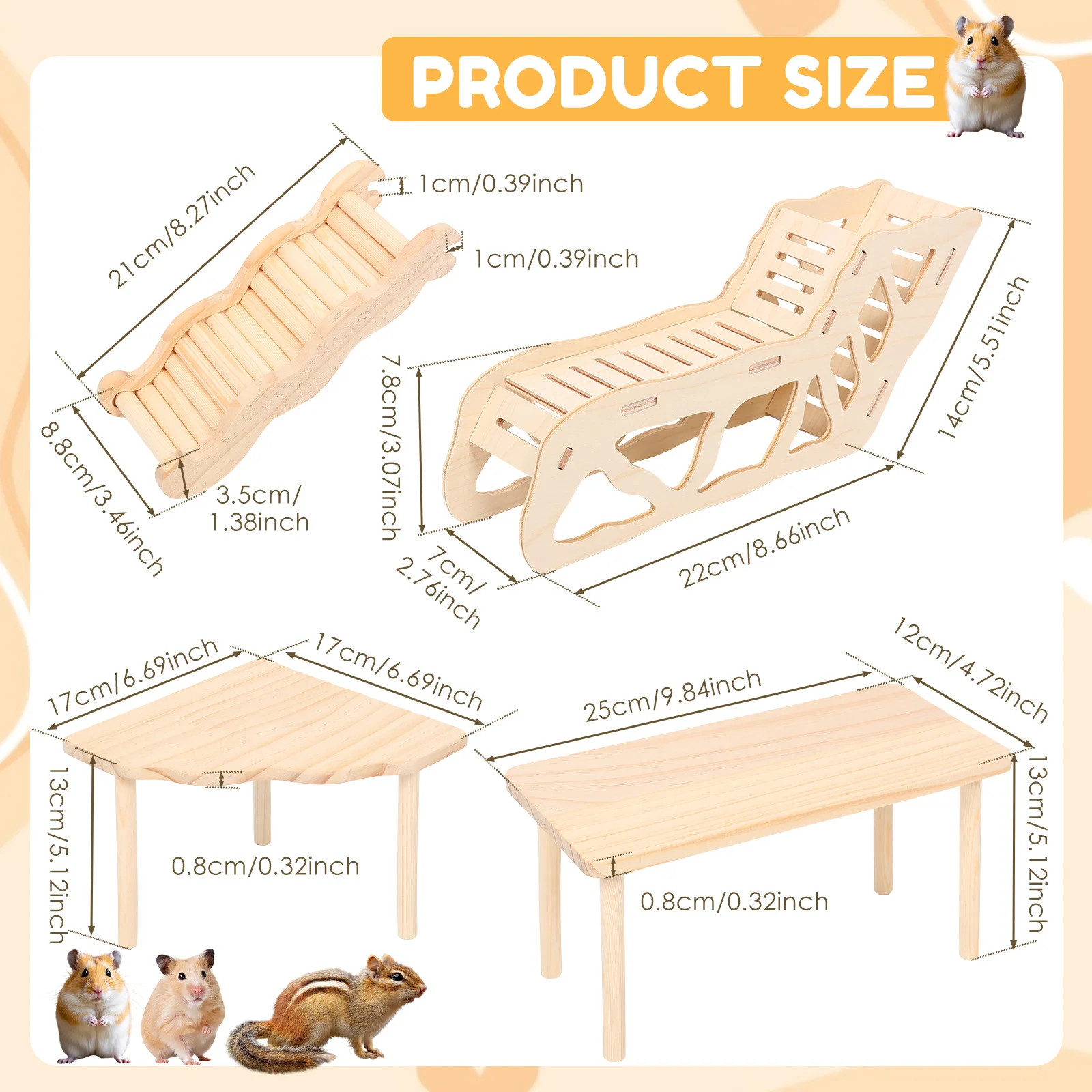 3/4Pcs Hamster Platform Natural Wood Hamster Climbing Toy with Ramp Tunnel Shelter Small Pet Resting Area Hamster Cage Accessory - Image 8