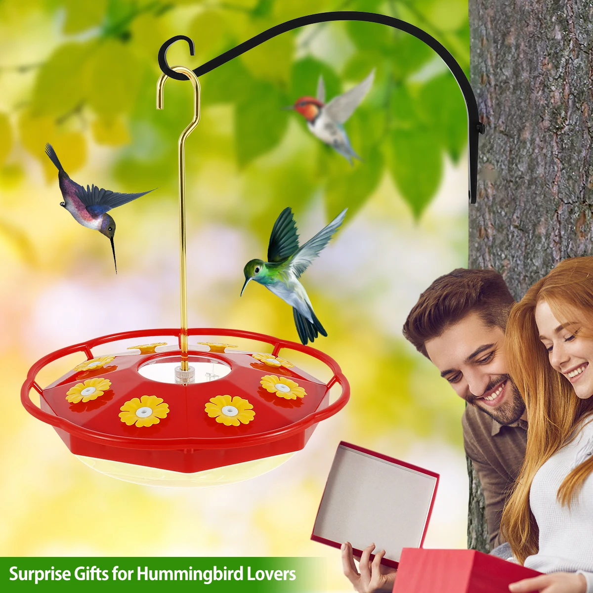 Hummingbird Feeder Hanging Bird Feeder Pendant with 8 Feeding Ports Ant and Bee Proof Hummingbird Feeder Decorative Floral Shape - Image 4