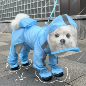 Traction Puppy Four-legged Raincoat Waterproof All-inclusive Small Dog with Feet Bigbear Teddy Pet Rainy Day Dog Clothes