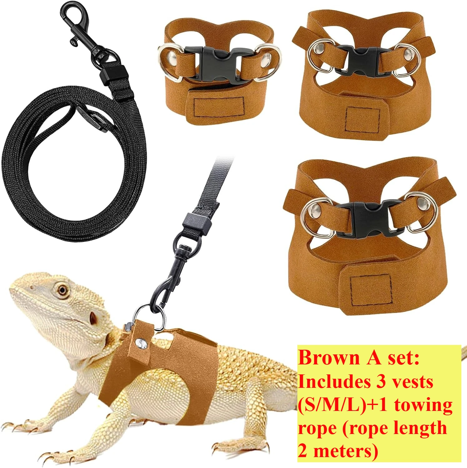 Bearded Dragon Harness and Leash Set, 3 Size Adjustable Soft Leather Reptile Leash, Lizard Harness with Retractable - Image 8