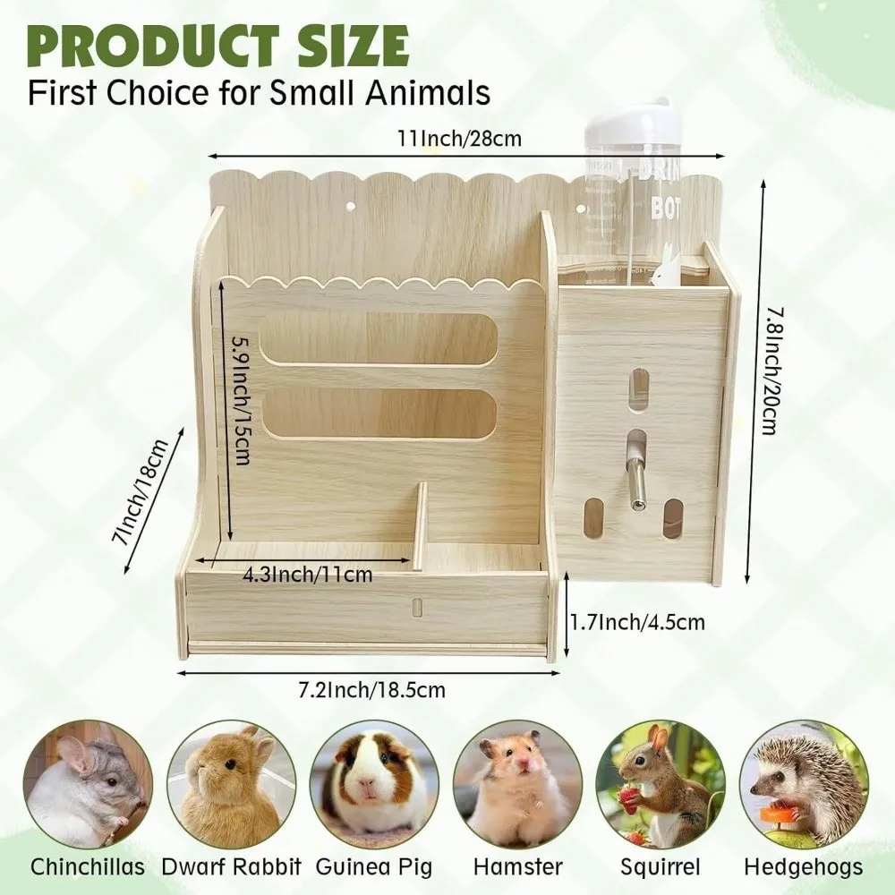 2 in 1 Rabbit Hay Feeder Bite Resistant with Bottle Wooden Grass Dispenser Detachable Guinea Pig Feeder Cage Accessories - Image 6