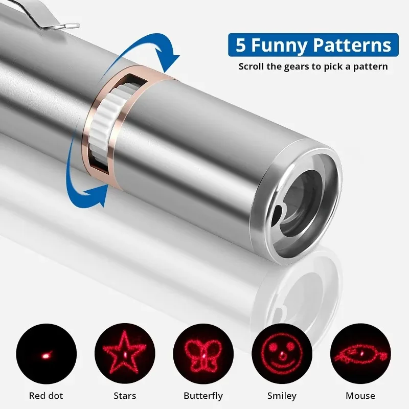 Cat Laser Pointer Toys Usb Rechargeable Adjustable Cute Patterns Interactive Kitten Dog Red Dot Chase Light Toy Pet Supplies