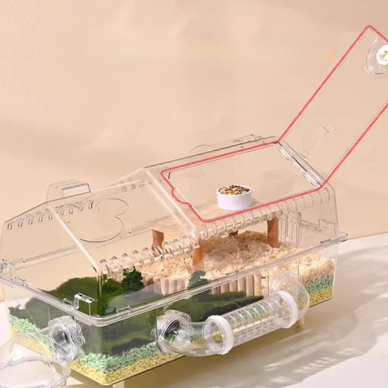 Hamster Cage with Large View - Chew-Proof Dwarf House, Ventilated Acrylic Habitat for Pets, Exercise Wheel Included - Image 4