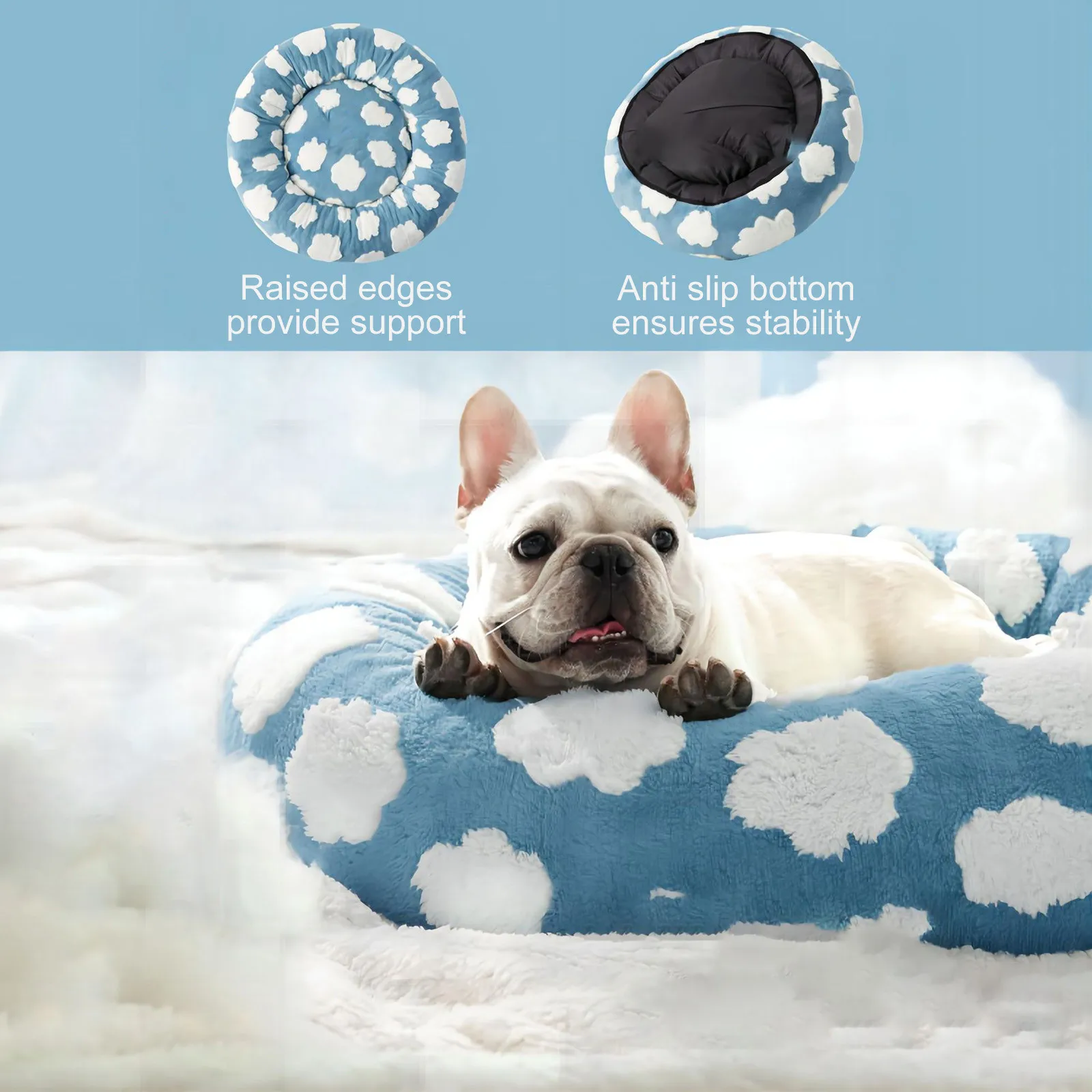 Sky Clouds Small Dog Kennel Cute Dog Bed For Pet Washable Puppy Beds Cozy Rectangle Orthopedic Pet Sofa Shaggy Plush Slip Bottom - Image 2