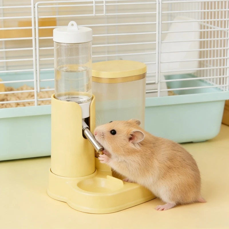 2 in 1 Hamster Feeder Water Bottle Automatic Drinking Fountain with Ball Nozzle Food Container Dispenser for Small Animals - Image 3