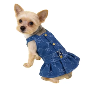 Small Dogs Clothes Designer Luxury Puppy Summer Clothes Girls Cat Dresses,Love Jeans Harness Vest Denim Dress One Piece S-XXL
