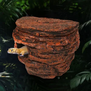 Reptile Rock Cave Hideout for Geckos, Chameleons, Snakes-Terrarium Decor with Suction Cups, Lizard Shelter, Glass Tank Accessory