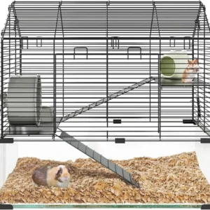 3 Tiers Large Hamster Enclosure, Metal Enclosure + Glass Gerbil Cages, Small Animal Cages for Guinea Pigs Chinchilla Rodent